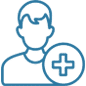 Male patient icon with medical cross symbol representing dental care or healthcare services.